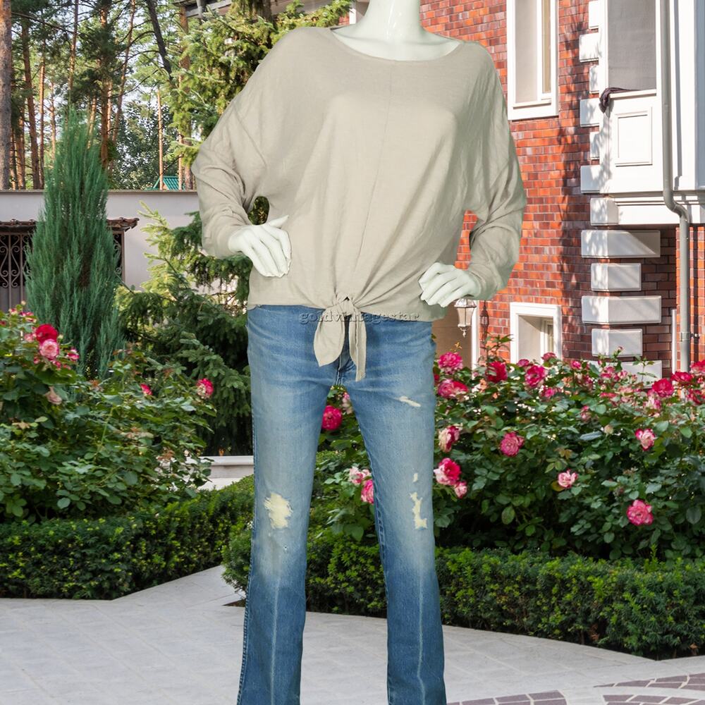 H&M Grey Tie-Front Long Sleeve Top Blouse Shirt M